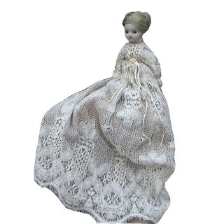 Vintage Blonde Porcelain Doll Lace Gown