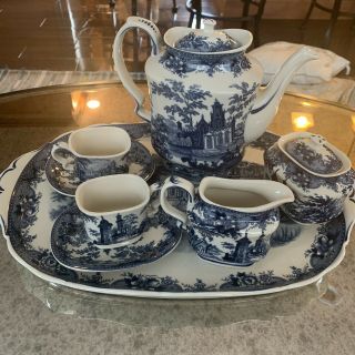 Madison Bay White And Blue Poganda Tea Set With Tray