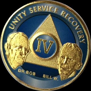 Aa Founders 4 Year Medallion Sobriety Chip Gold & Ocean Breeze Blue Token Coin