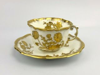 Hammersley England Teacup & Saucer 11657 - Raised Gold Floral - Made In England