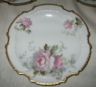 7 Vintage L.  R.  L.  LIMOGES Dessert Plates with Pink Roses Gold Trim Scalloped Edge 3