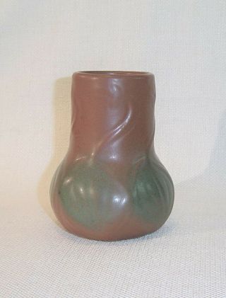 Vintage Van Briggle Matte Green And Brown Bud Vase With Onion Bulb Design