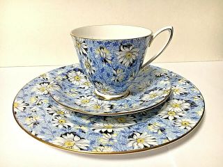 Lovely Shelley China White Daisy Blue Chintz Cup,  Saucer 8 " Plate (trio) England