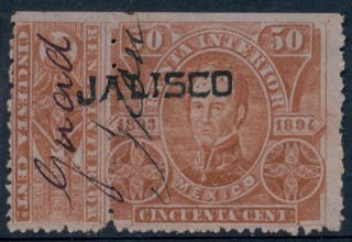 Bn97 Mexico Revenue Ja 92 50ctv 1893 - 94 Jalisco Ovpt Est $10 - 20