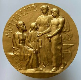 France - Gold Plated Bronze Art Medal Mutualite,  50 Mm,  48 Gr
