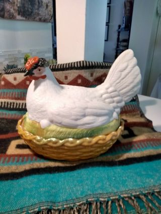Antique Staffordshire Ceramic Hen On Nest Final Reduction