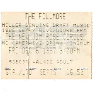 The Jim Rose Circus Concert Ticket Stub Fillmore Sf 12/5/97 California