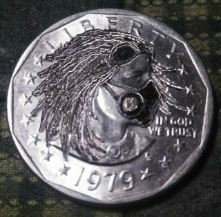 Hobo Nickel Hand Carved Susan B Anthony As The World Is Broken By J&m Tarantula