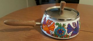 Vintage Villeroy & Boch Enamel Acapulco Sauce Pan Pot Wooden Handle Fondue Pot.