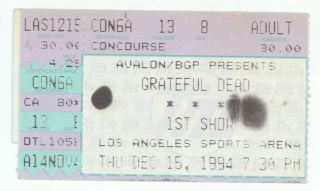 Rare Grateful Dead 12/15/94 Los Angeles Ca Sports Arena Concert Ticket Stub