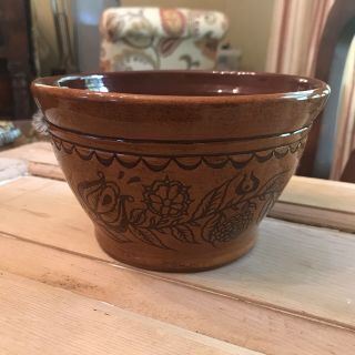 Foltz Pottery Deep Redware Bowl With Flower Design - Ned Foltz