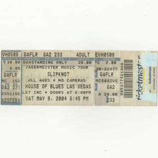 Slipknot & Fear Factory Concert Ticket Stub Las Vegas 5/8/04 Jagermeister Tour