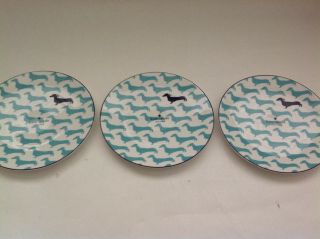 Set Of 3 Kate Spade Turquoise Dachshund Accent Plates (9 1/2 Inches)