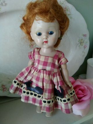 Vintage Ginny Doll By Vogue,  Tagged Dress,  Walker,  Painted Lashes,  Red Hair