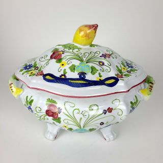 Hand Painted Cantagalli Soup Tureen Italy Lemon Lid Pristine 14x8