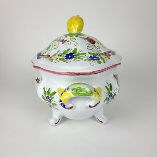 HAND PAINTED CANTAGALLI SOUP TUREEN ITALY LEMON LID PRISTINE 14x8 3