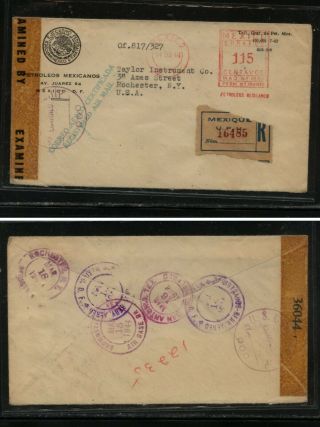 Mexico Registered,  Censor,  Meter Cover To Us Many Cancels Kl0412