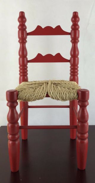 Red Wood Straight Back Chair With Rope Seat Doll Furniture Hand Painted