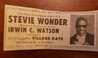 1968 Ad Stevie Wonder At The Village Gate Nyc Greenwich Village