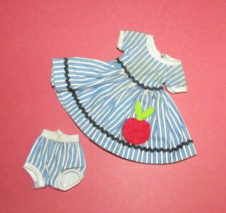 Vintage Betsy Mccall Blue Striped Dress With Apple On Skirt