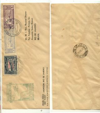 Paraguay First Flight Cover Zeppelin Cancel To Brazil 1932 Ms0703