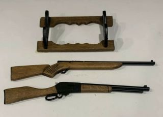 1:12 Miniature Dollhouse Rustic Wood 2 Rifles/Shot Guns With Wall Display Rack 3