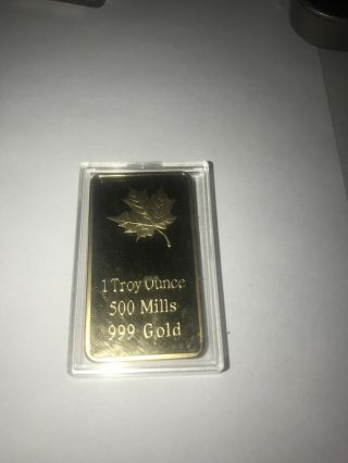 1 Oz Maple Leaf 500 Mills Gold Plated Bar