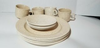 Homespun Churchill Stonecast Plates,  Cups & Saucers 13 Piece Set