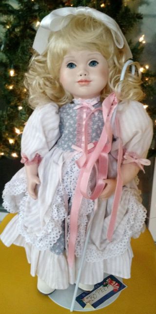 Vtg Paradise Galleries 1993 Little Bo Peep Porcelain Doll W Stand Patricia Rose
