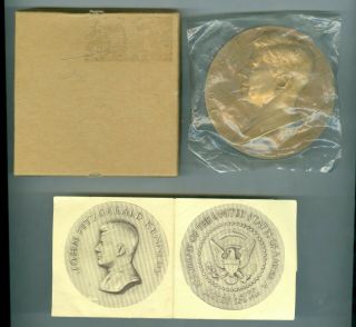 1961 Bz 3 Inch Inauguration President John F.  Kennedy Medal W/box & Papers