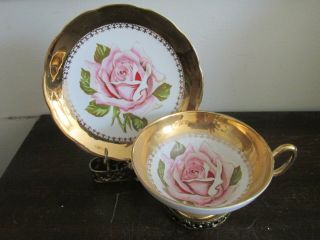 Taylor & Kent England Bone China Tea Cup And Saucer Heavy Gold Large Rose