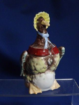 Antique Majolica Whimsical Goose With Bonnet Humidor/tobacco Box Fine