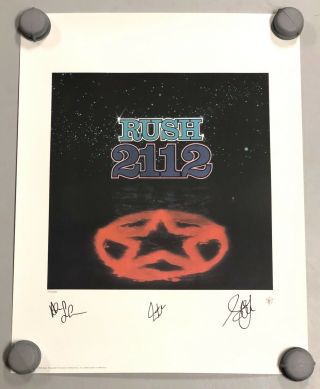 Rush 2112 Lithograph Poster Signed By Geddy Lee Alex Lifeson Neil Peart Proof