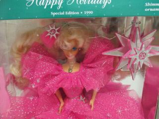 1990 Happy Holidays Barbie Doll Blonde Hair Pink Dress Mattel 4098 ORIG.  BOX 2