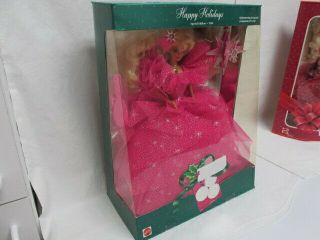 1990 Happy Holidays Barbie Doll Blonde Hair Pink Dress Mattel 4098 ORIG.  BOX 3