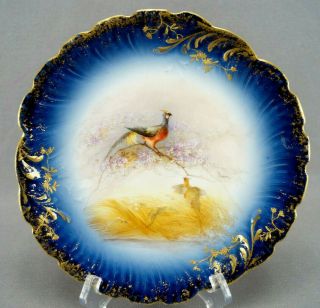 Limoges Hand Painted Signed Bonnet Cobalt & Raised Gold Floral Bird Plate B
