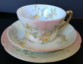 4 Antique Limoges D & C France Tea Trios Cups And Saucers & Plates Peach Blush