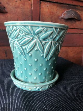 Large Vintage Mccoy Pottery Green Hobnail Leaf Flower Pot