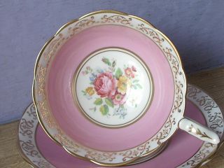 Vintage England Pink Gold And White Rose Bone China Tea Cup Teacup And Saucer