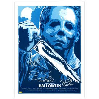 Jamie Lee Curtis,  Nick Castle,  John Carpenter Autographed Halloween 18x24 Print