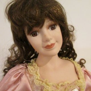 Seymour Mann Porcelain Doll With Brown Curly Hair And Brown Eyes