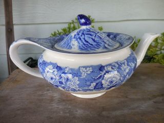 Vintage Enoch Woods Ware English Scenery Blue & White Teapot