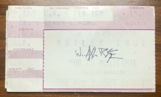 Guns N Roses/ Motley Crue Vintage Ticket Stub Signed By W.  Axl Rose November 1987