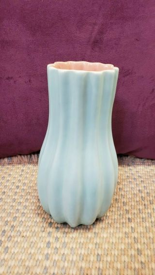 Vintage Catalina Pottery Vase 0263 In Light Blue And Pink