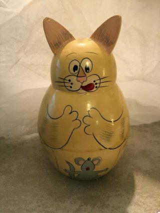 Vintage Cat Nesting Doll,  Hand Painted And Made Of Wood