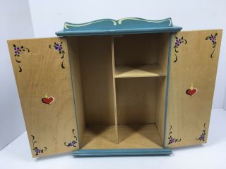 Vintage Wardrobe Closet For Doll Clothes.  Wood And Hand Painted