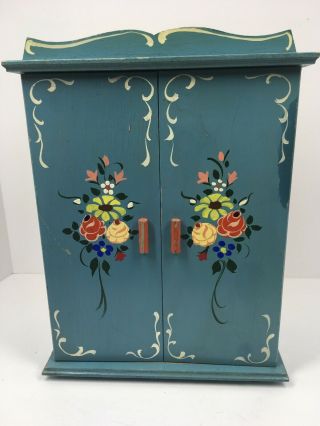VINTAGE WARDROBE Closet for Doll clothes.  Wood And Hand Painted 2