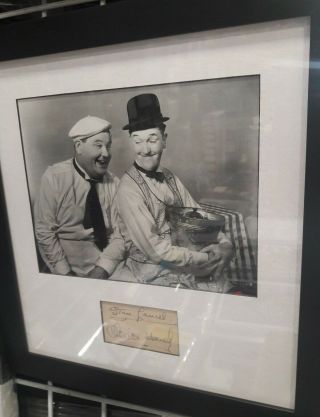 Stan Laurel & Oliver Hardy Framed Photo With Duel Signed Signature Cut Jsa