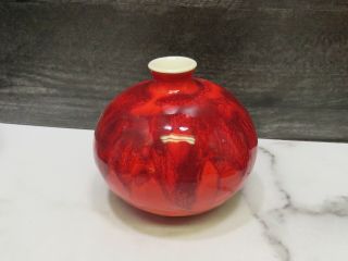J.  David Broudo Mid Century Studio Art Pottery Red Flambe Vase Weed Pot