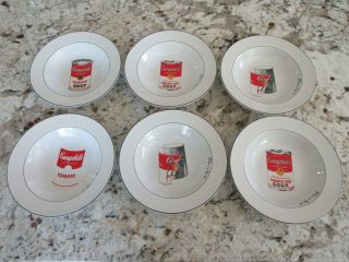 6 Andy Warhol Signed Campbells Tomato Soup 9 " Bowls " Block Pop Series ".